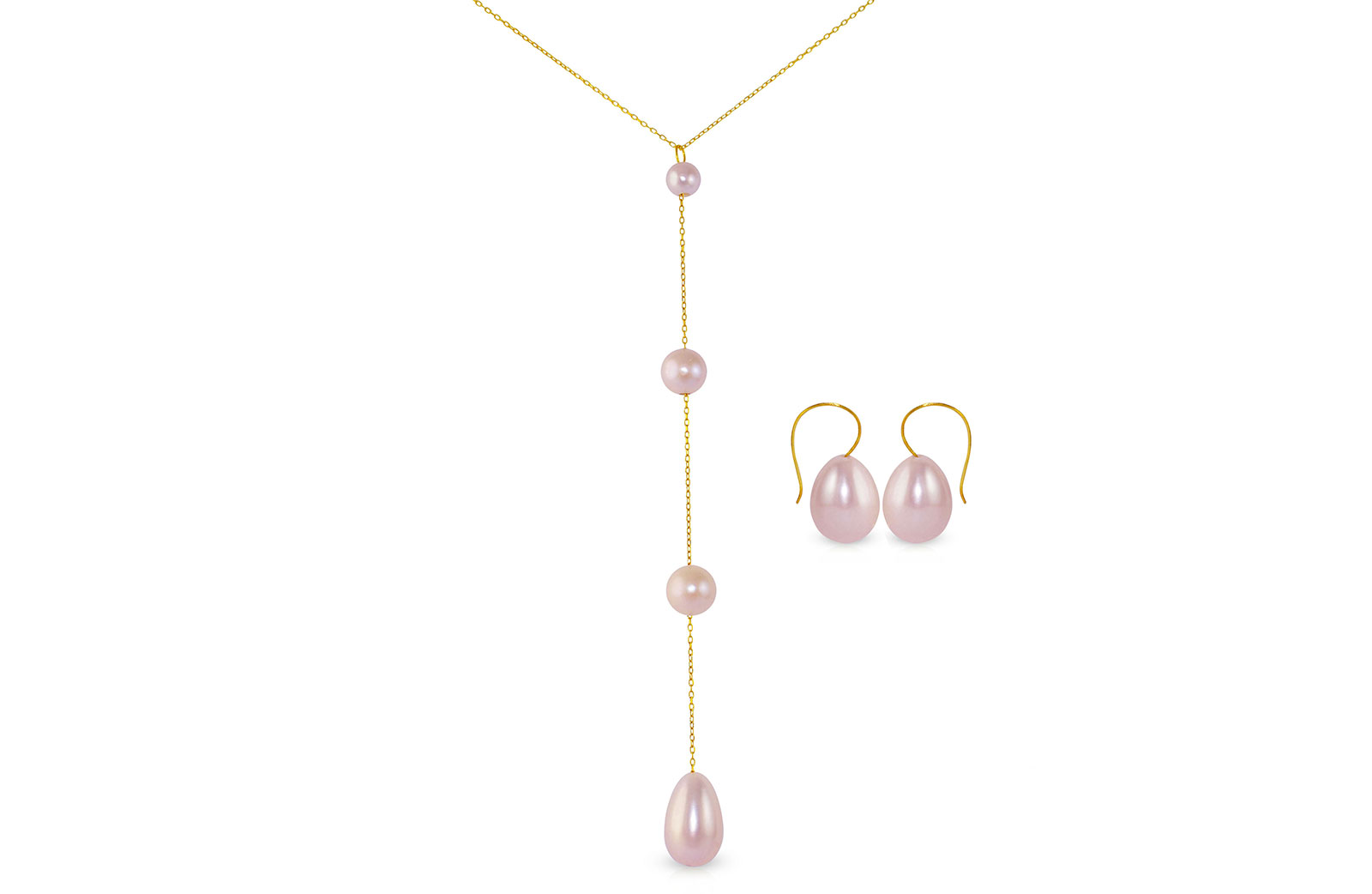 Vera Perla 10K Gold Gradual Built-in with Purple Drop Pearl Jewelry Set, 2 Pcs